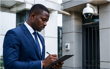 Security professional inspecting facility security controls